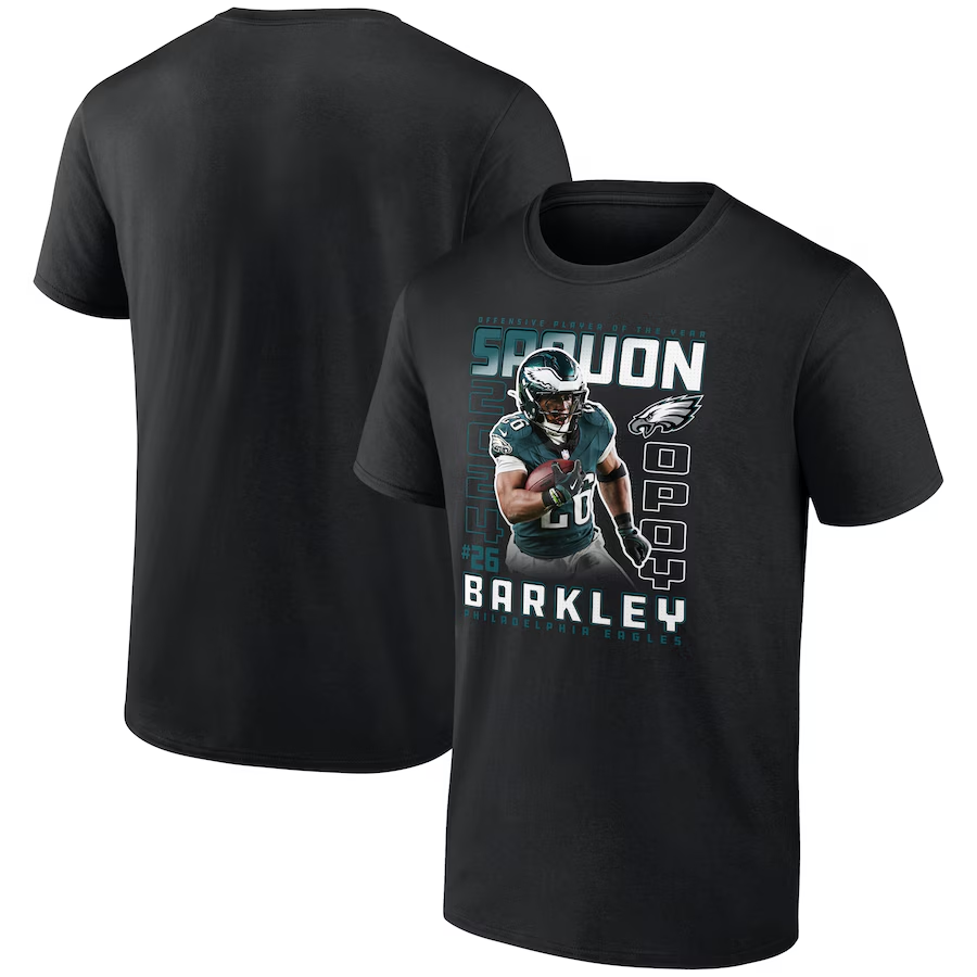 Men's Philadelphia Eagles Saquon Barkley Black 2024 Offensive Player of the Year T-Shirt Men's Philadelphia Eagles Saquon Barkley Black 2024 Offensive Player of the Year T-Shirt